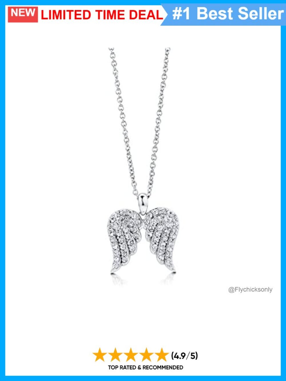 Sterling Silver CZ Angel Wings Pendant Necklace